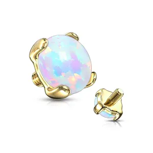 14 Karat Gold Prong Set Fire Opal Dermal Anchor Top