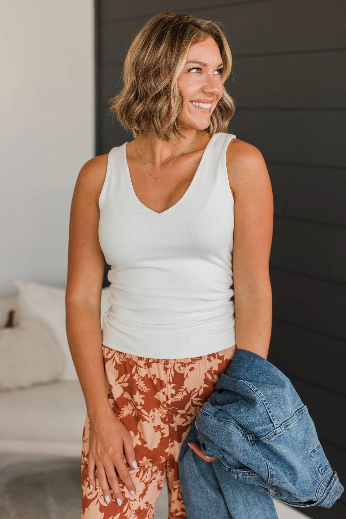 A Little Bit Longer V-Neck Tank Top- Off-White