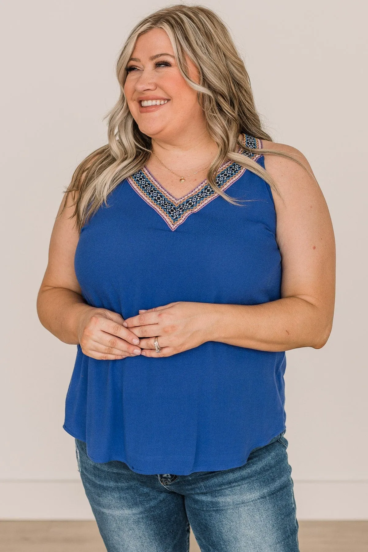 All Fired Up V-Neck Tank- Royal Blue