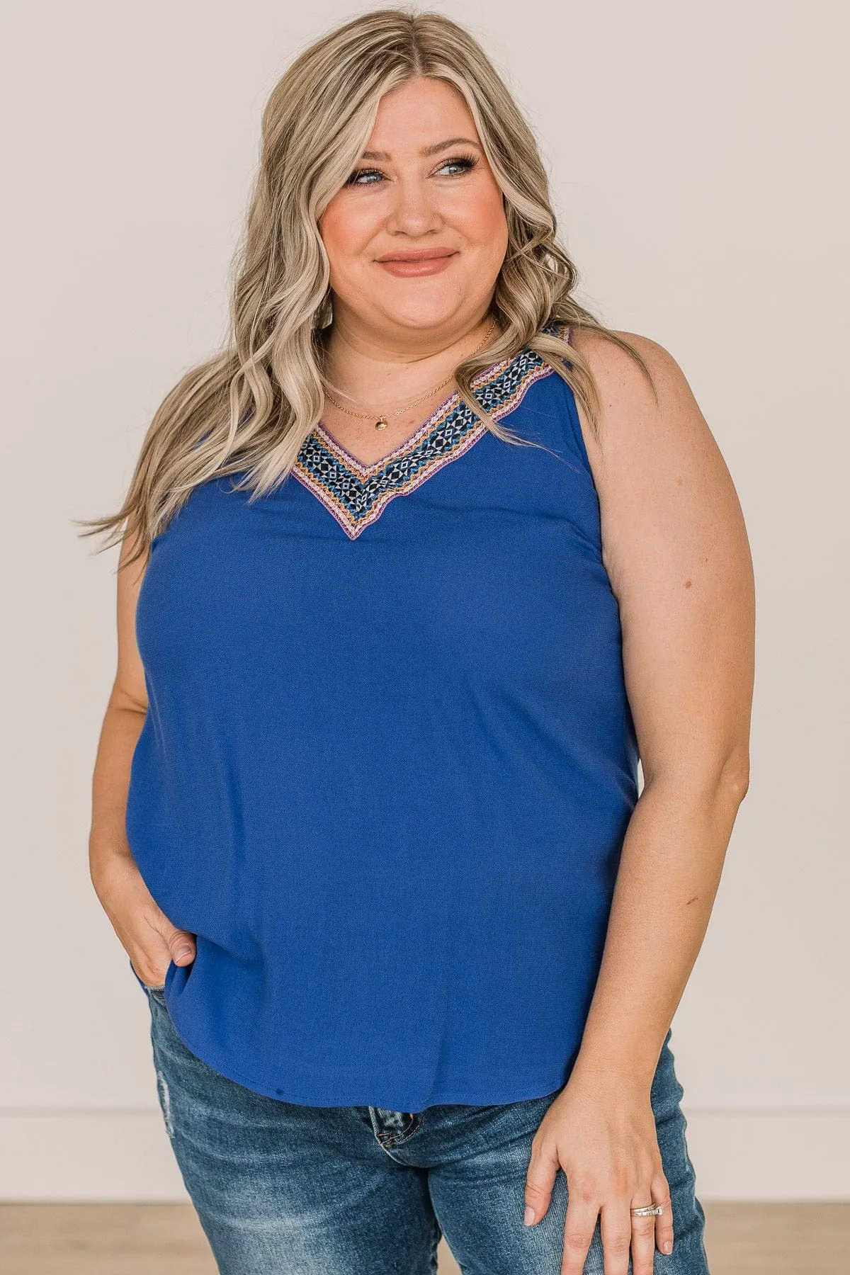 All Fired Up V-Neck Tank- Royal Blue