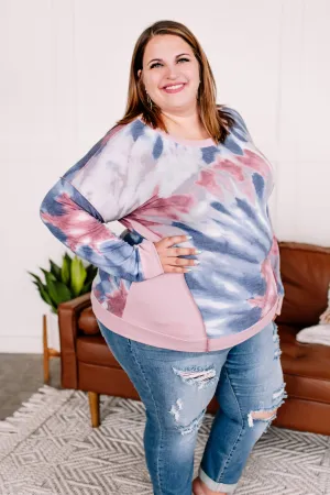 All Over The Road Tie Dye Top In Denim/Mauve