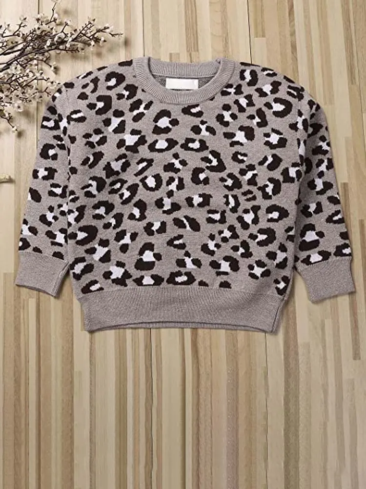 Animal Power Girls White & Black Animal Print Jumper - Snow Leopard Grey