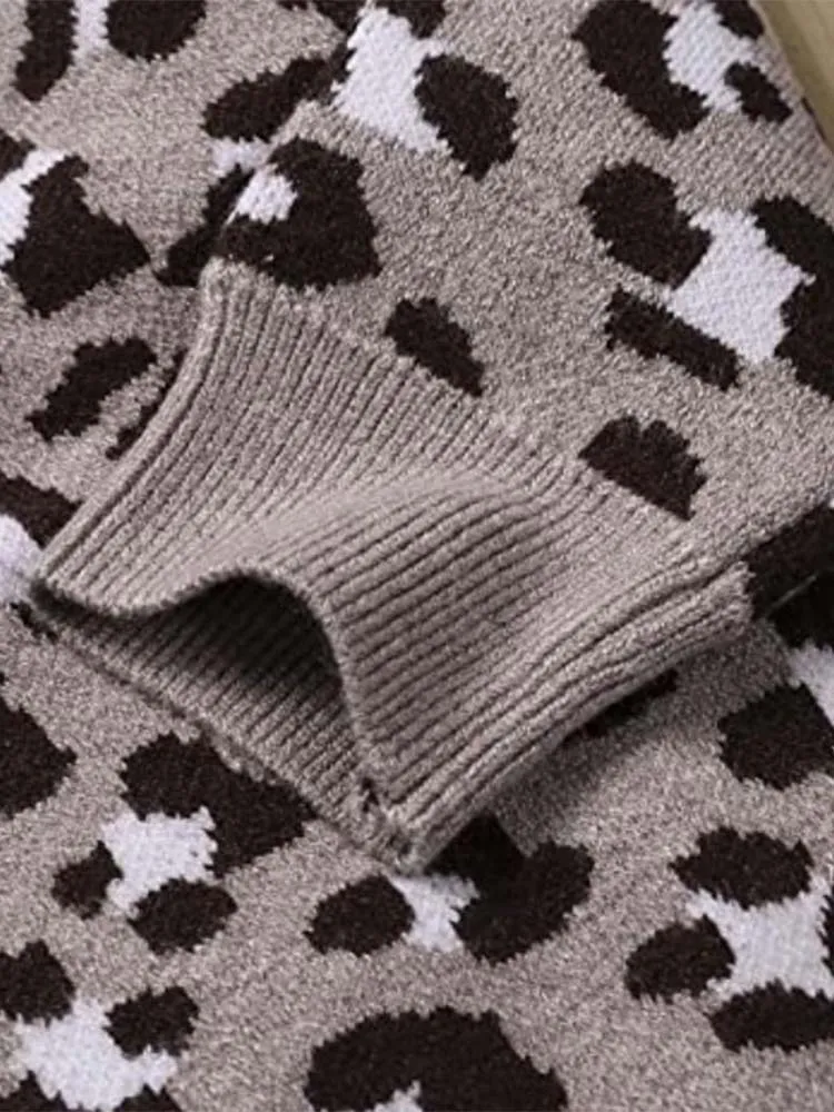 Animal Power Girls White & Black Animal Print Jumper - Snow Leopard Grey