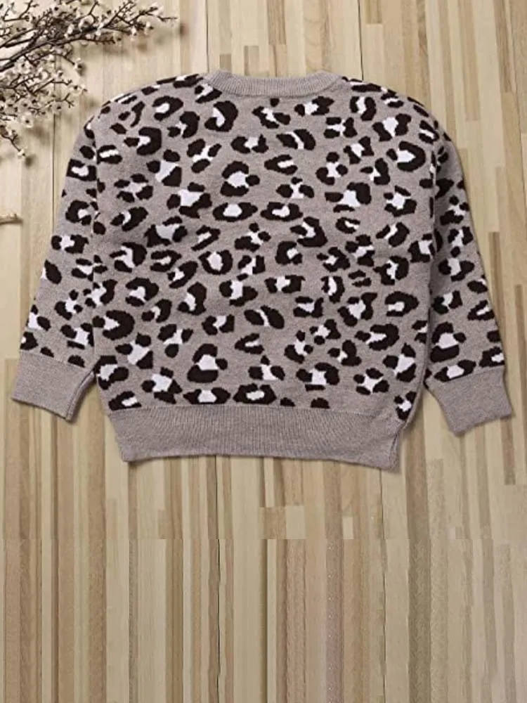 Animal Power Girls White & Black Animal Print Jumper - Snow Leopard Grey