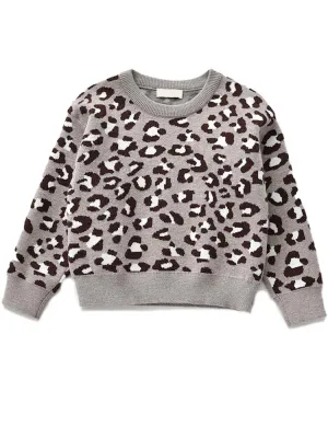 Animal Power Girls White & Black Animal Print Jumper - Snow Leopard Grey
