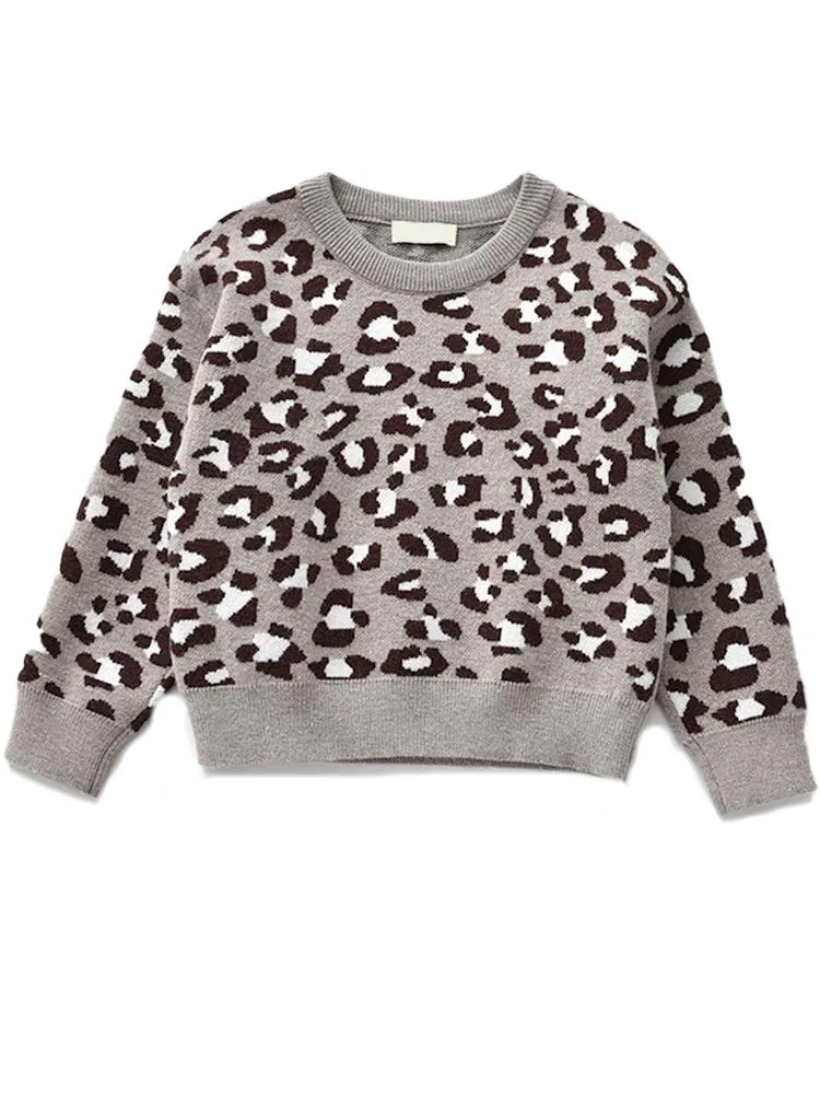 Animal Power Girls White & Black Animal Print Jumper - Snow Leopard Grey