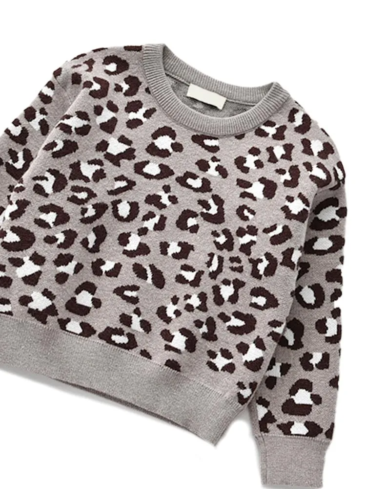 Animal Power Girls White & Black Animal Print Jumper - Snow Leopard Grey