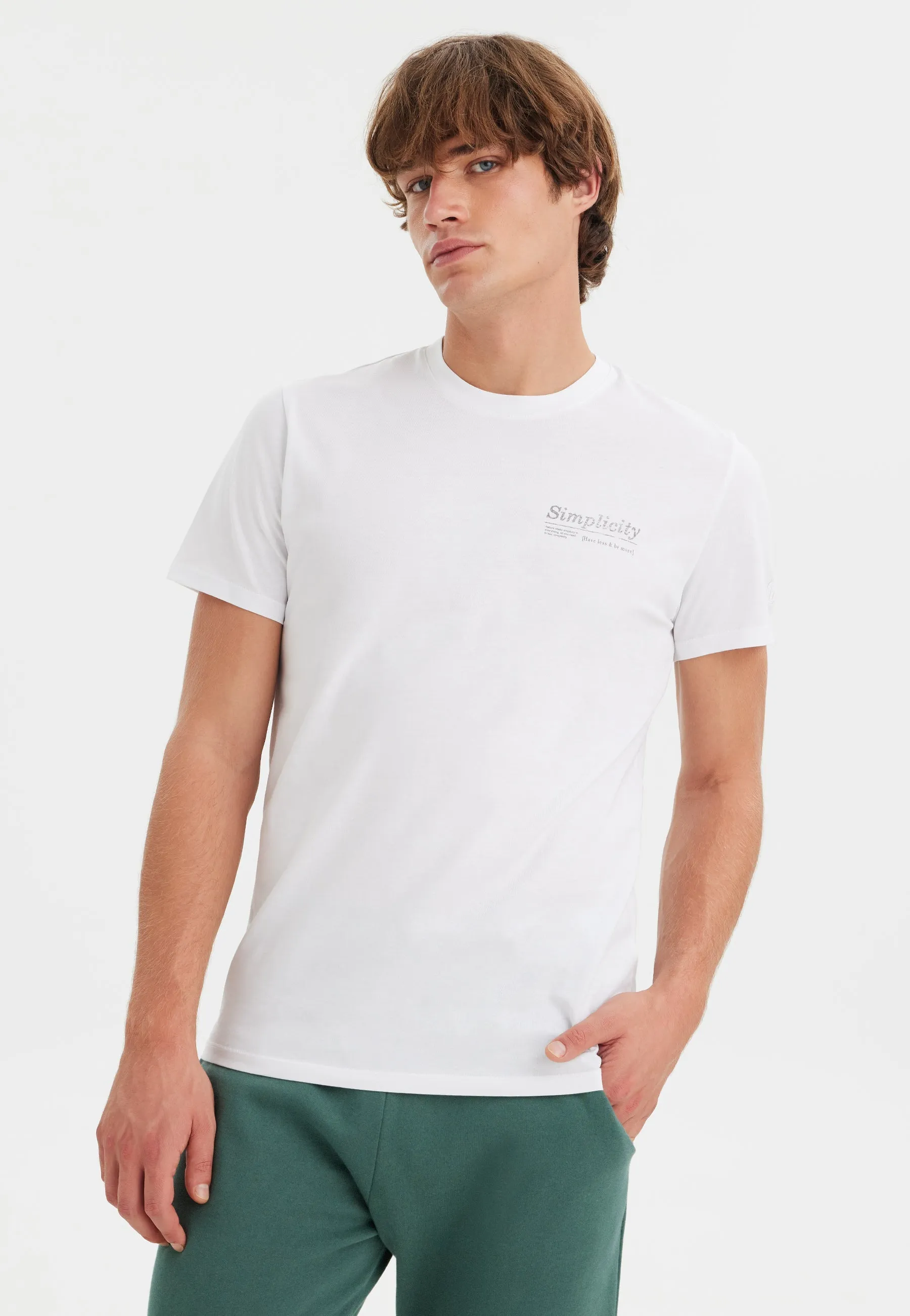Beyaz Baskılı Bisiklet Yaka Pamuklu Erkek T-Shirt WMEMBROIDERY SIMPLICITY