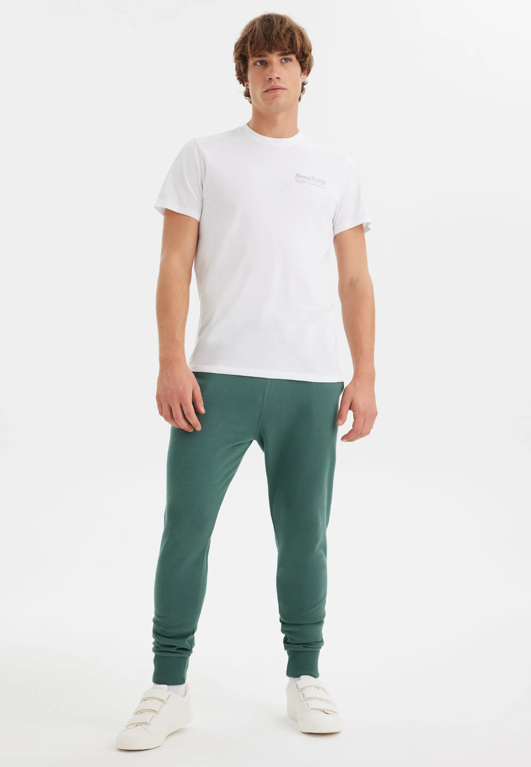 Beyaz Baskılı Bisiklet Yaka Pamuklu Erkek T-Shirt WMEMBROIDERY SIMPLICITY