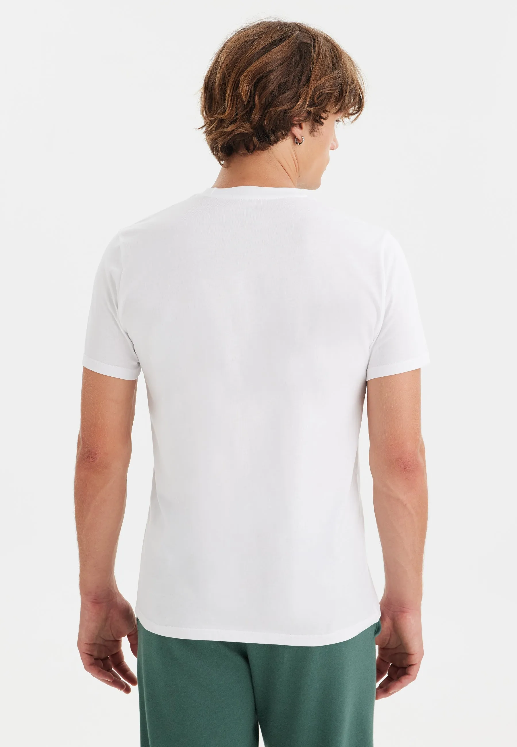 Beyaz Baskılı Bisiklet Yaka Pamuklu Erkek T-Shirt WMEMBROIDERY SIMPLICITY