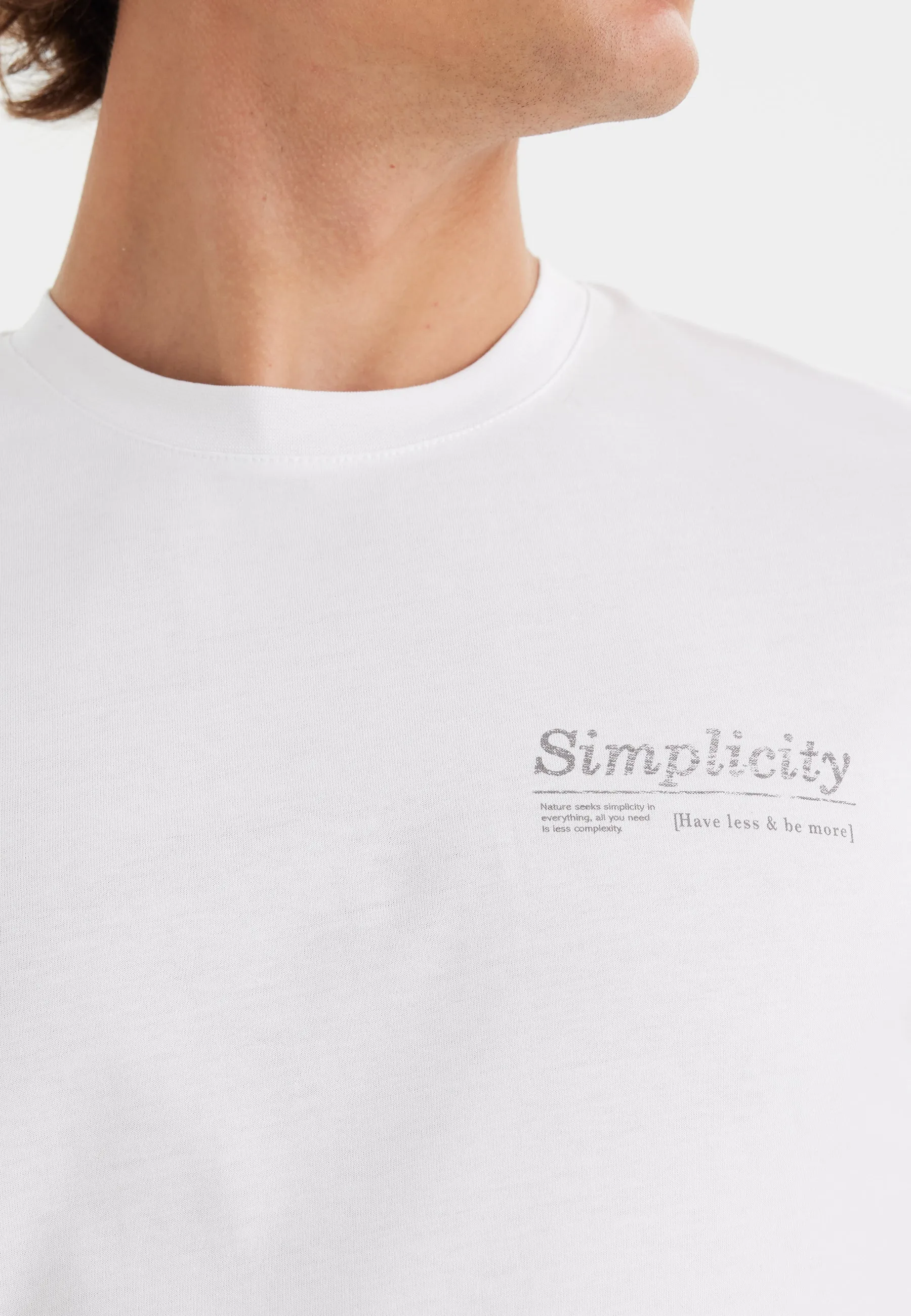 Beyaz Baskılı Bisiklet Yaka Pamuklu Erkek T-Shirt WMEMBROIDERY SIMPLICITY