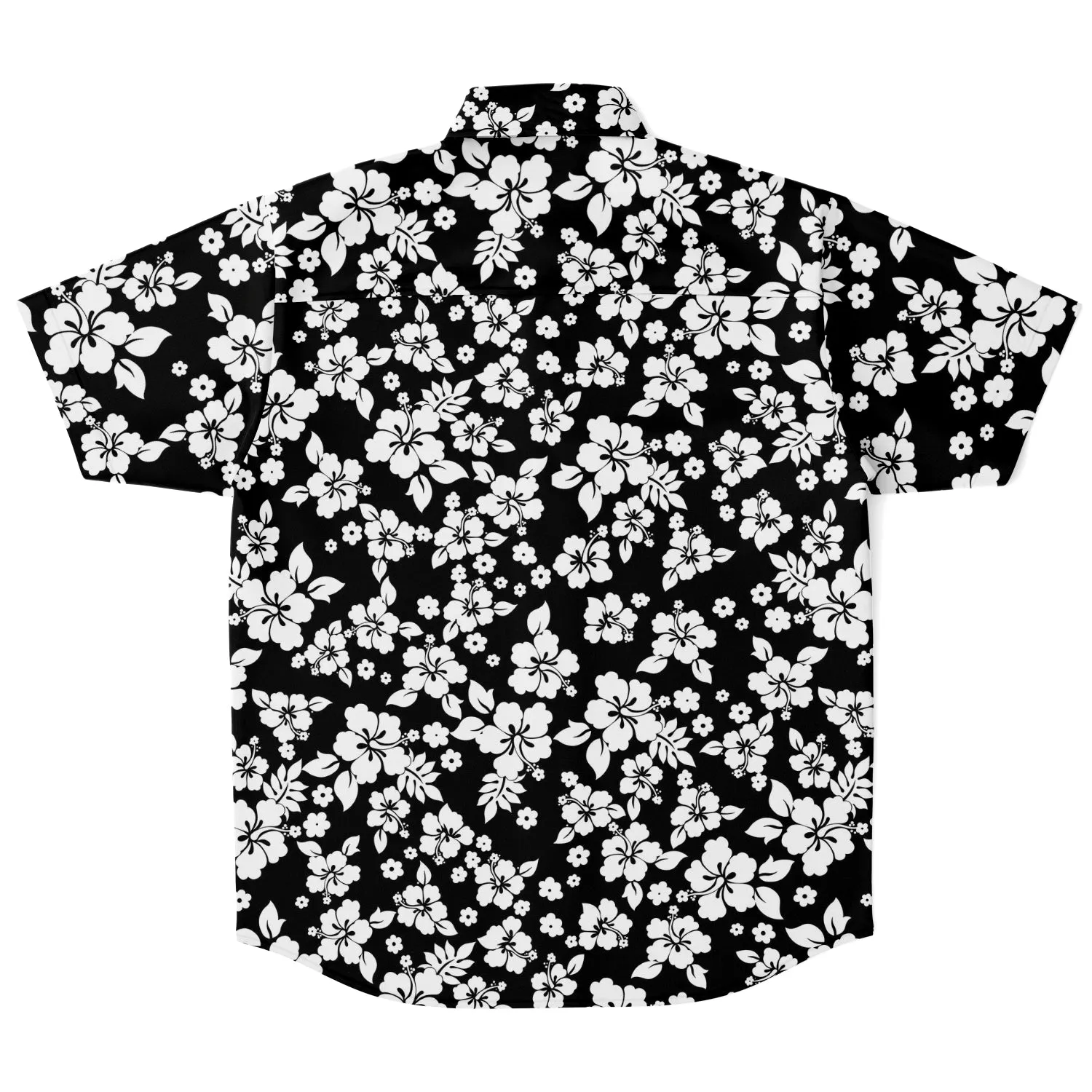 Black and White Hibiscus Hawaiian Flower Pattern Button Down Shirt