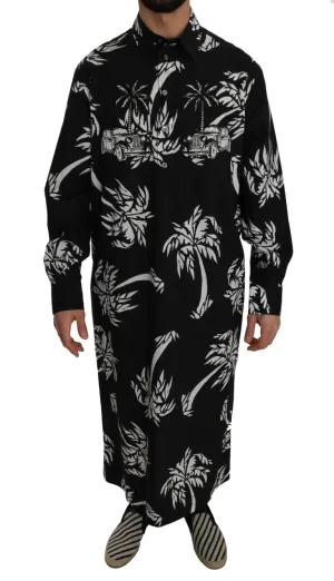Black Cotton Palm Tree Shirt Thawb Kaftan
