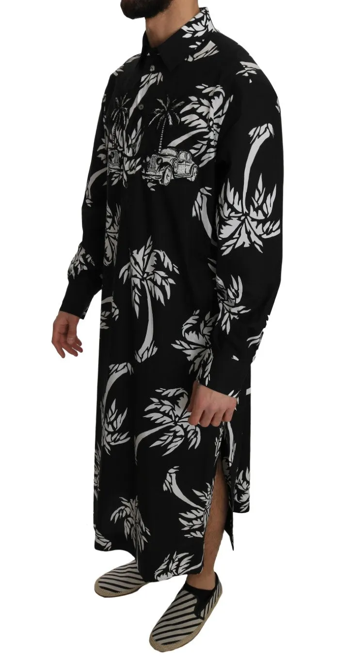 Black Cotton Palm Tree Shirt Thawb Kaftan