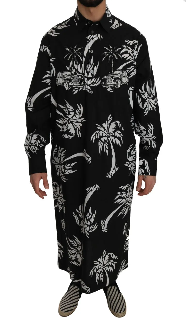 Black Cotton Palm Tree Shirt Thawb Kaftan