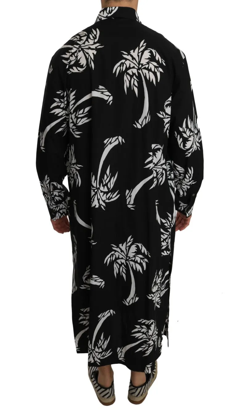 Black Cotton Palm Tree Shirt Thawb Kaftan