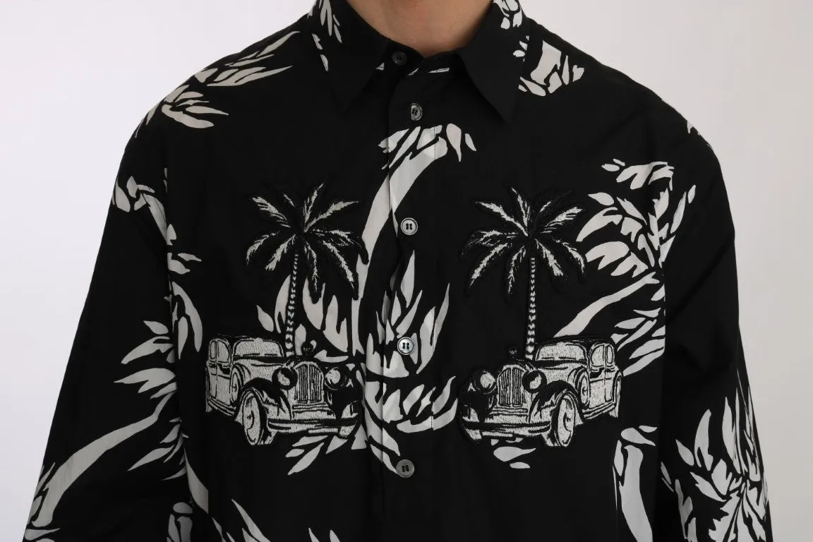 Black Cotton Palm Tree Shirt Thawb Kaftan