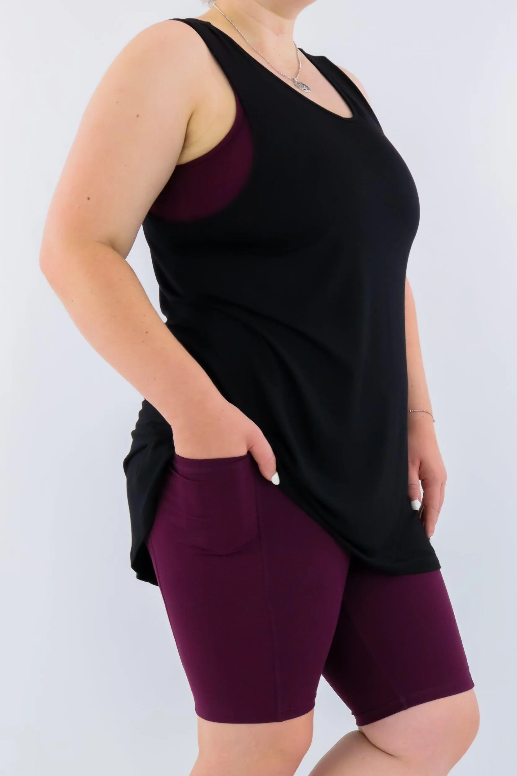 Black - Long Tank Top - V-neck - Sleeveless