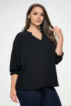 Black V Notch Smock Sleeve Top