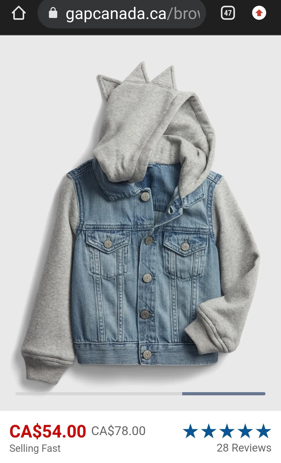 BOY SIZE 2 YEARS - GAP FOR GOOD, Soft Hooded Denim Jacket NWT B3