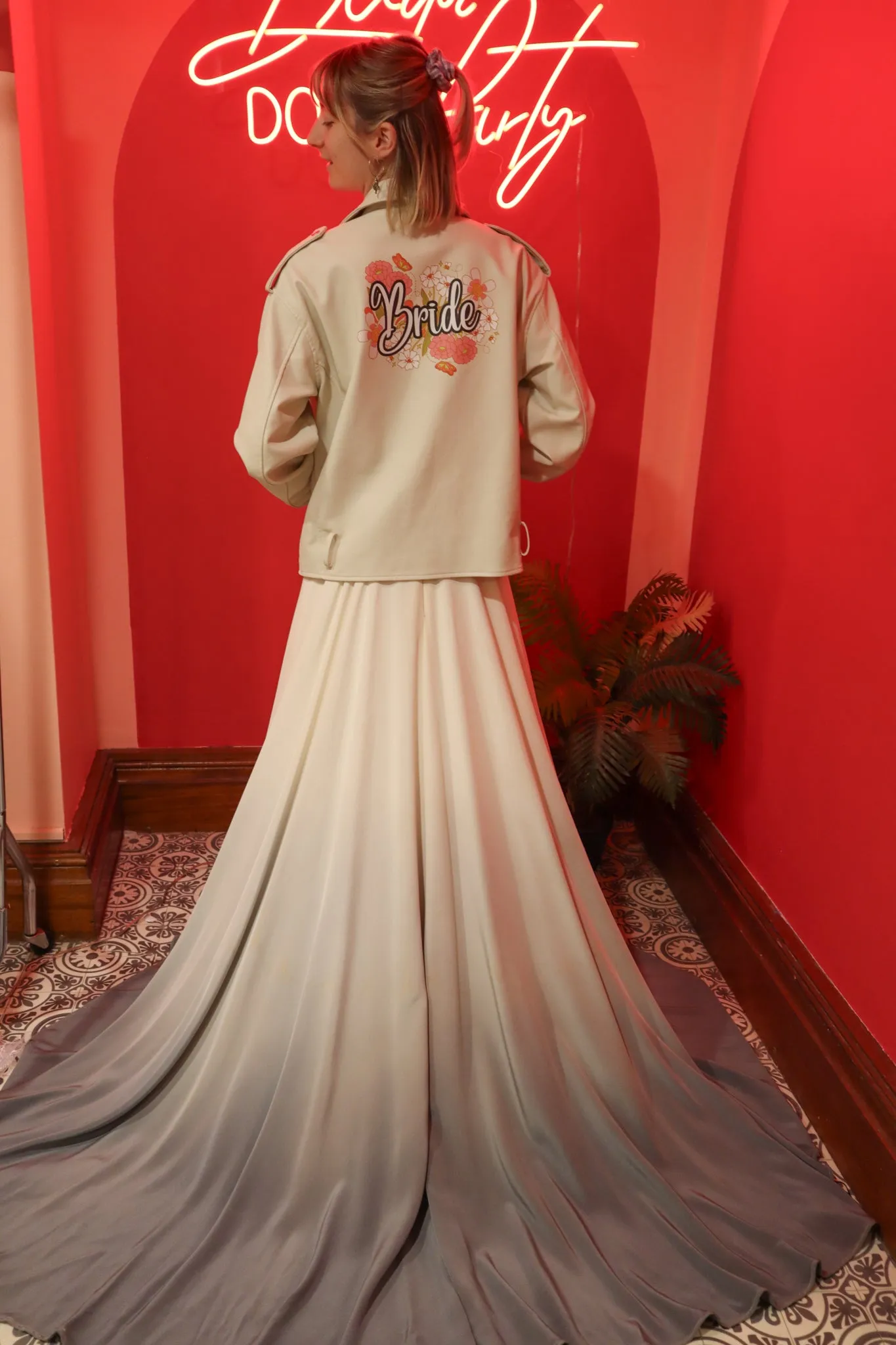 Bride Flowers Faux Leather Jacket - Size 12