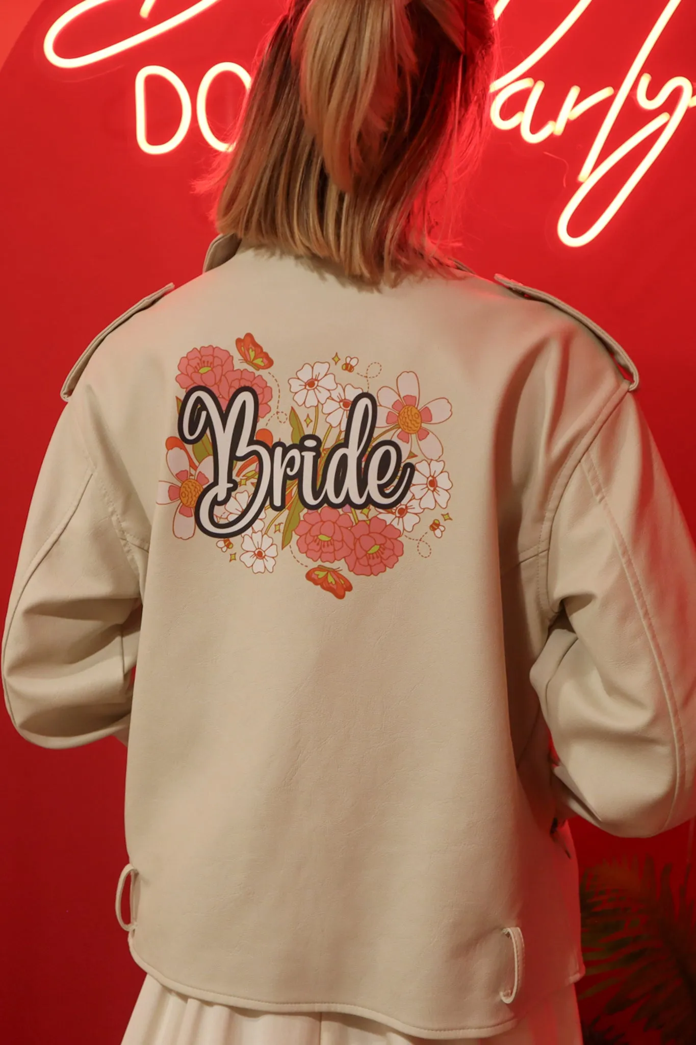 Bride Flowers Faux Leather Jacket - Size 12