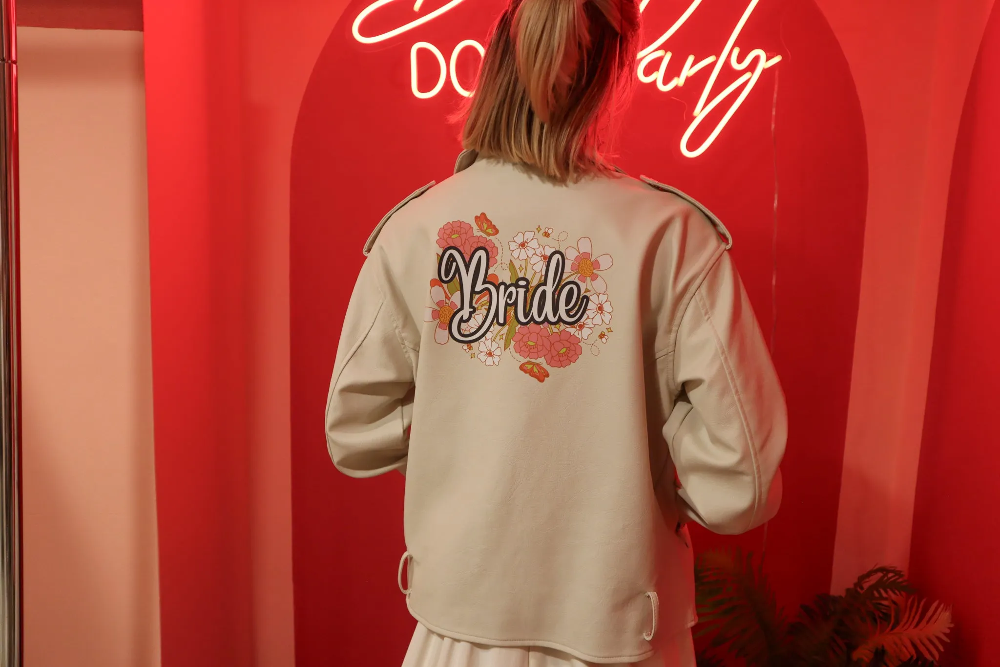 Bride Flowers Faux Leather Jacket - Size 12