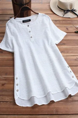 Button Slide Round Neck T-shirt