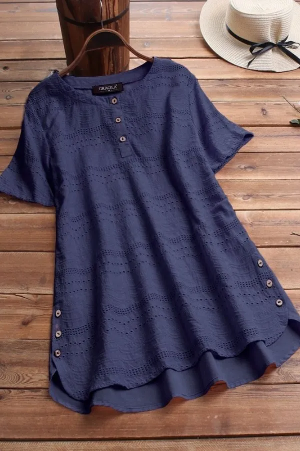 Button Slide Round Neck T-shirt