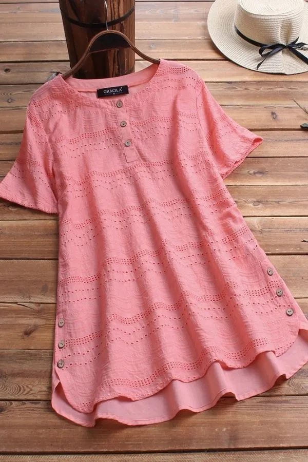 Button Slide Round Neck T-shirt