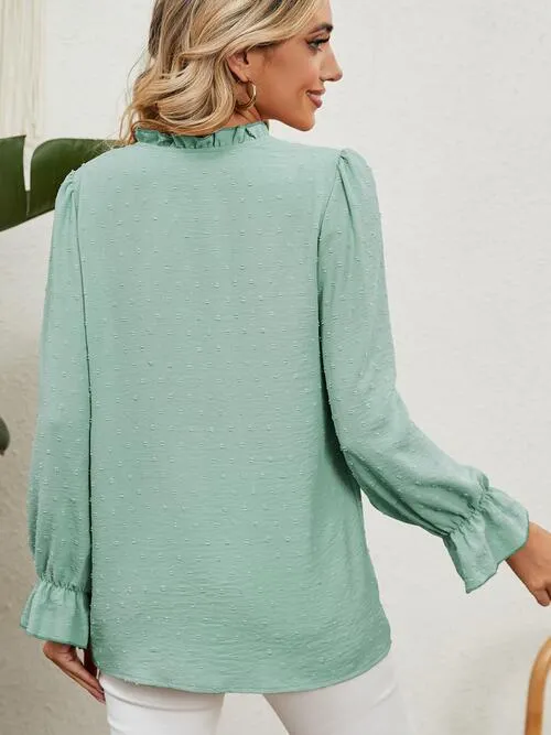 Button Up Flounce Sleeve V-Neck Shirt (5 Colors)