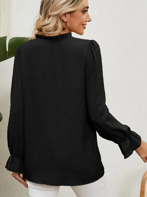Button Up Flounce Sleeve V-Neck Shirt (5 Colors)