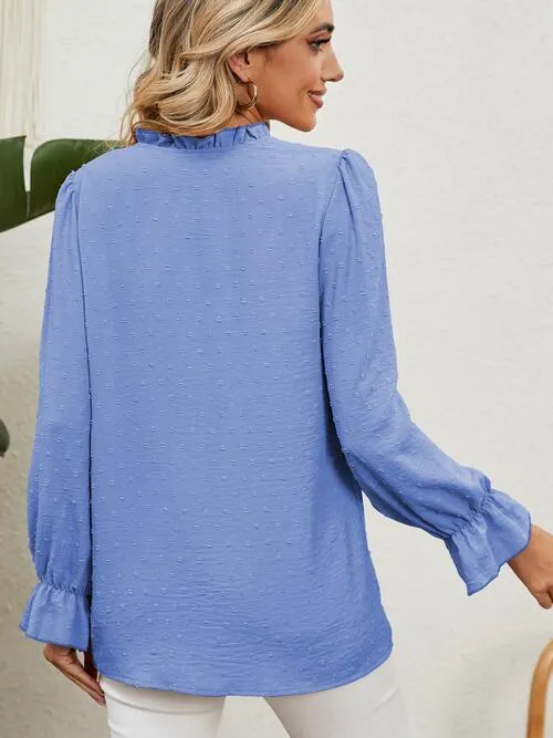 Button Up Flounce Sleeve V-Neck Shirt (5 Colors)