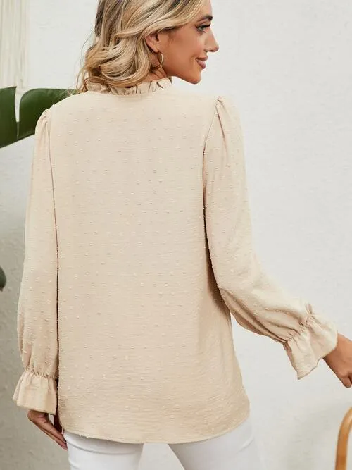 Button Up Flounce Sleeve V-Neck Shirt (5 Colors)