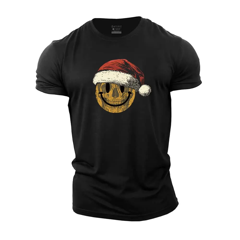 Christmas Skull Smiley Cotton T-Shirt