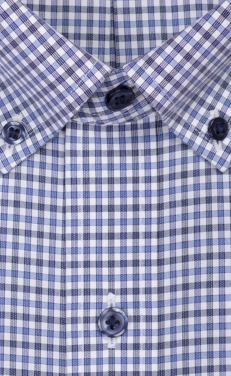 Classic Fit Blue & Dark Grey Check Button-Down Collar Supima® Non-Iron Cotton Broadcloth Sport Shirt