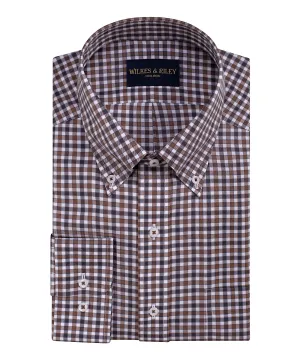 Classic Fit Brown/Grey Twill Check Button-Down Collar Non-Iron Sport Shirt