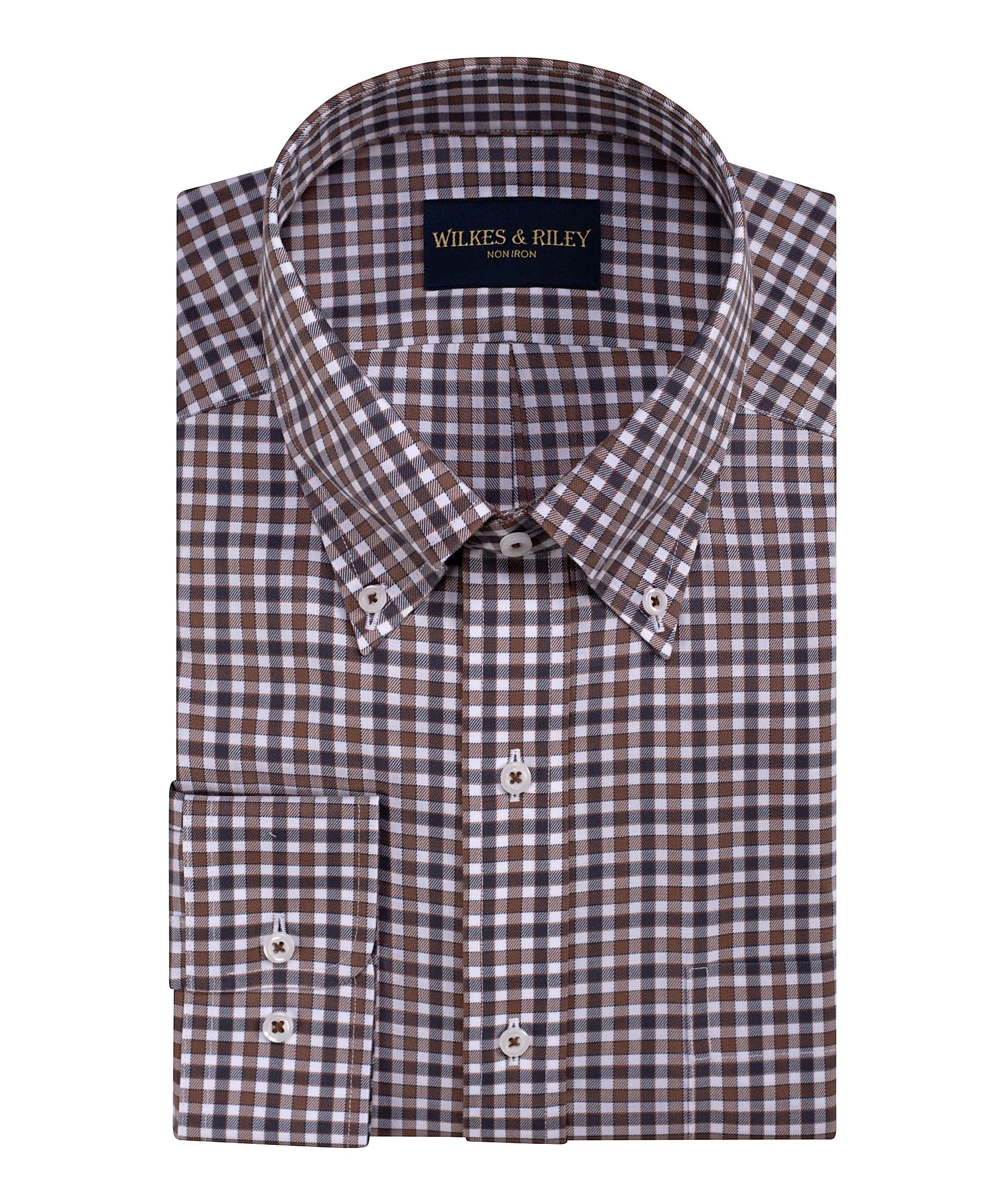 Classic Fit Brown/Grey Twill Check Button-Down Collar Non-Iron Sport Shirt