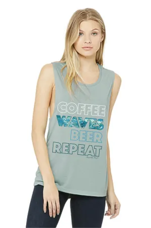 COFFEE WAVES BEER REPEAT MUSCLE TANK