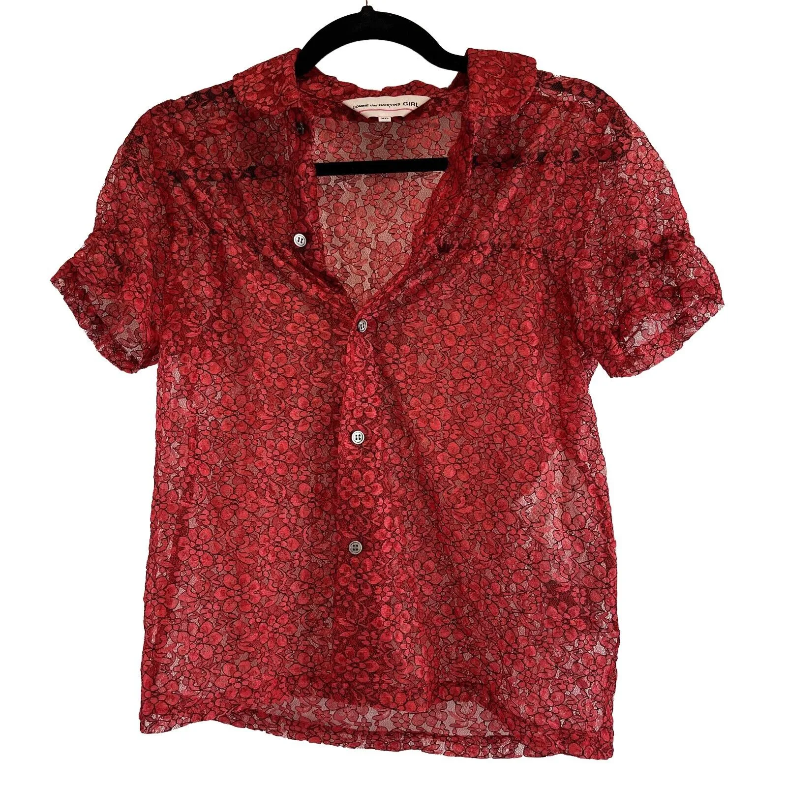 Comme des Garcons Girl Pristine Sheer Lace Shirt Button Down 2020 Red XS