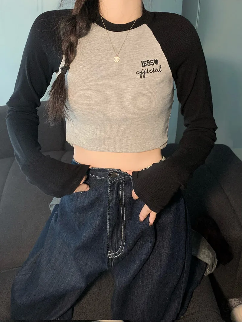 Dark Crew Neck Embroidered Long Sleeves KF82639