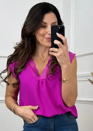 Davina Magenta Lace Trim Top