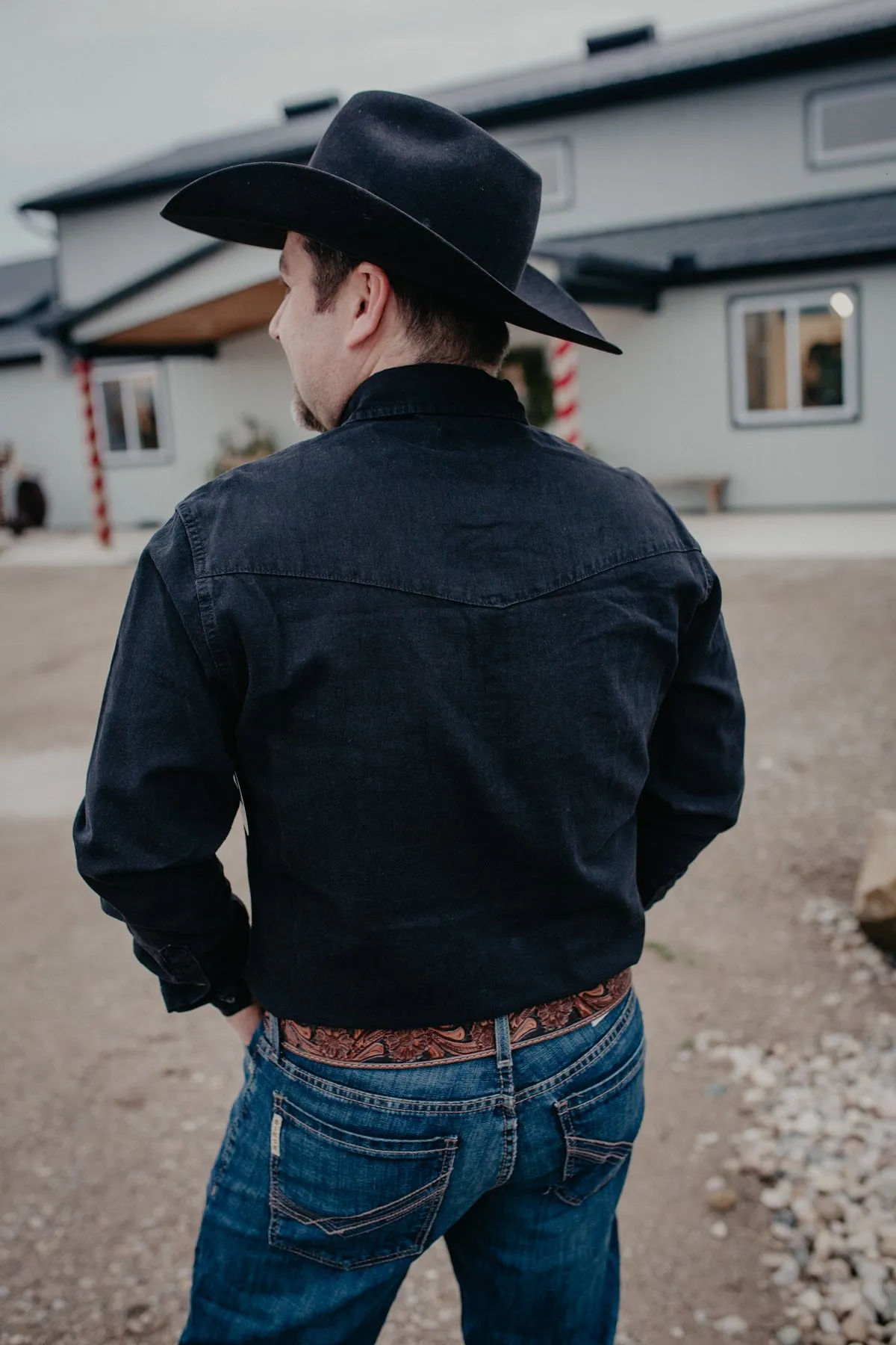 'Dean' Men's Wrangler Black Denim Pearl Snap (S ONLY)