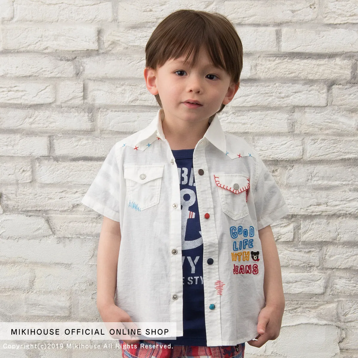 DOUBLE B Short Sleeve Shirt with Enameled Buttons