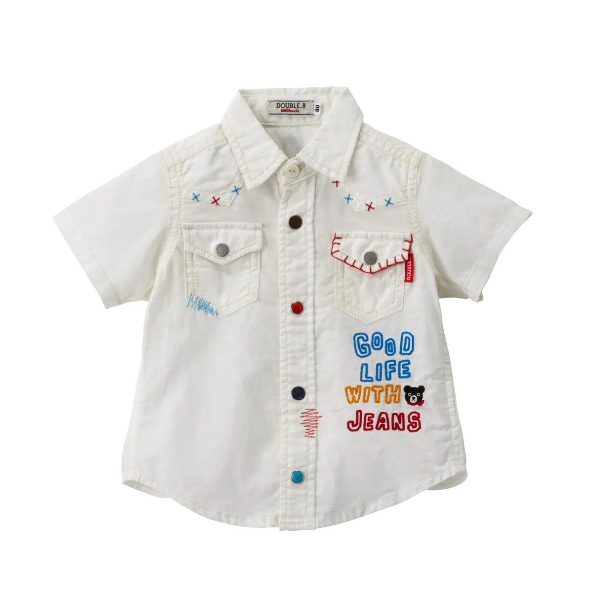 DOUBLE B Short Sleeve Shirt with Enameled Buttons