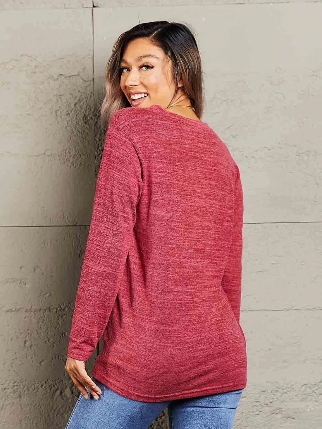 Double Take Buttoned Notched Neck Long Sleeve Top (6 Colors)