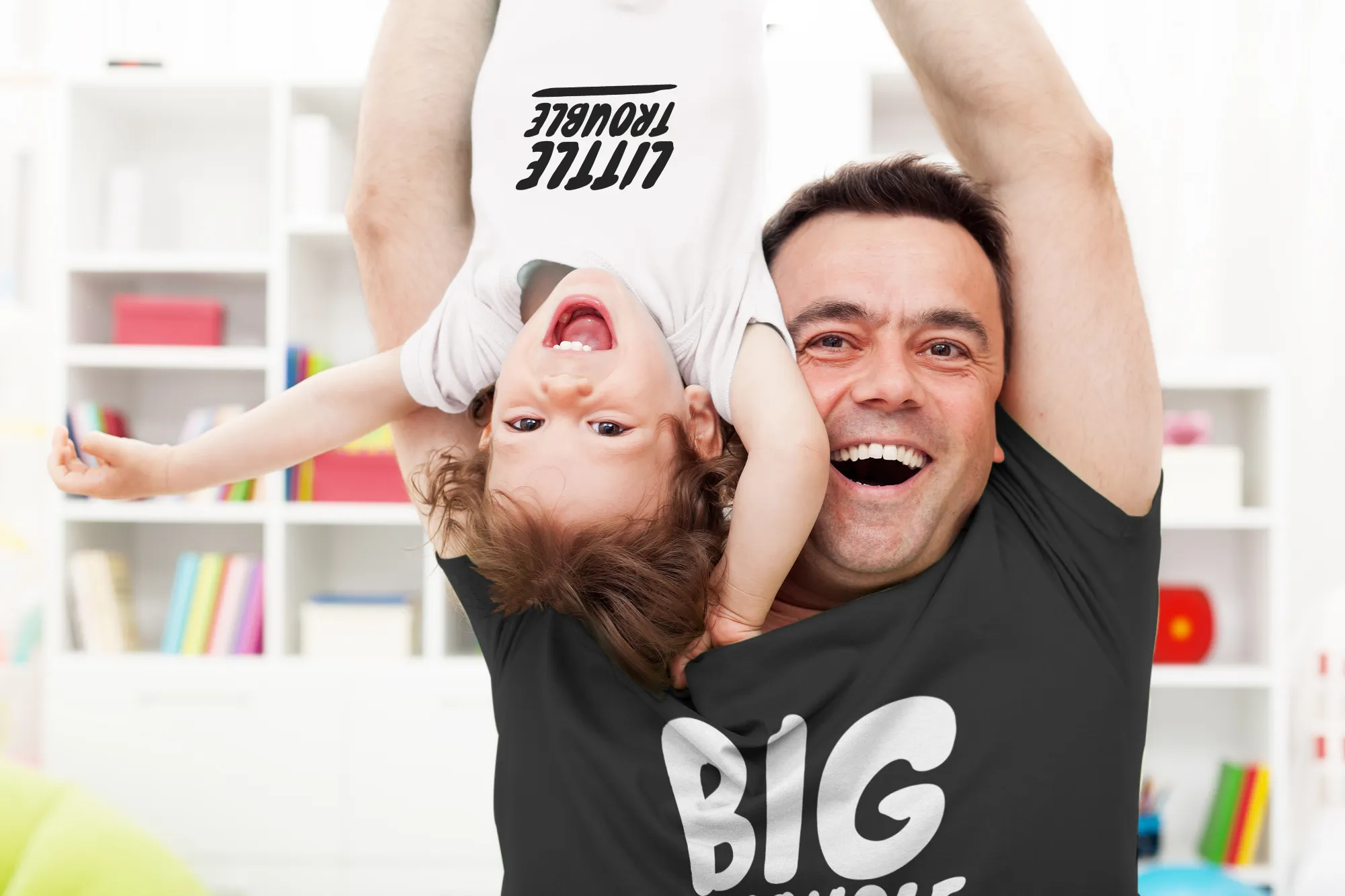 Father Son Matching Shirts Big Little Trouble Funny Daddy And Me Outfits
