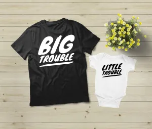 Father Son Matching Shirts Big Little Trouble Funny Daddy And Me Outfits