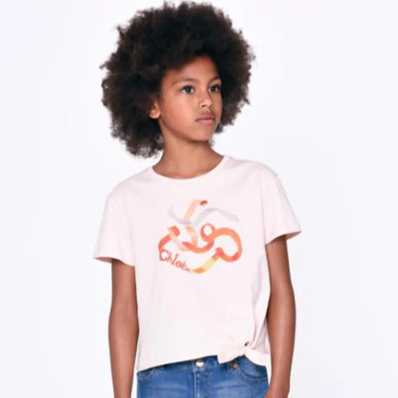 Girls Peach Ribbon Logo T-Shirt
