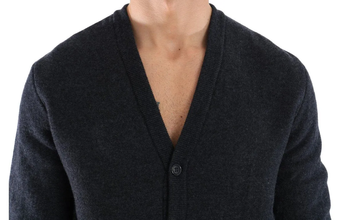 Gray Knitted Cashmere Cardigan Sweater